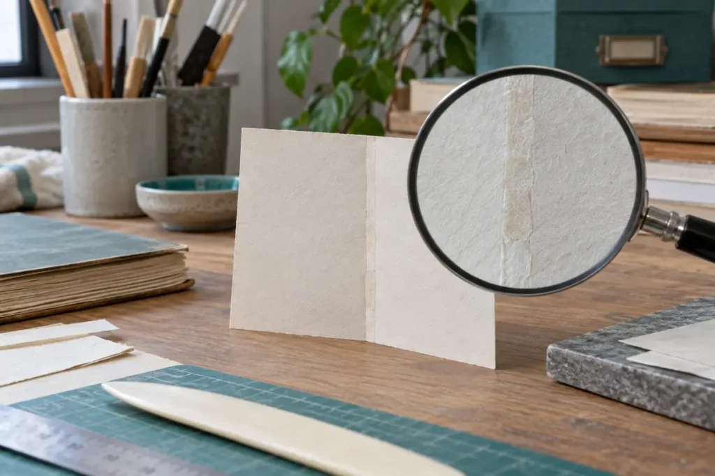 Close inspection of a paper sample surface and edge