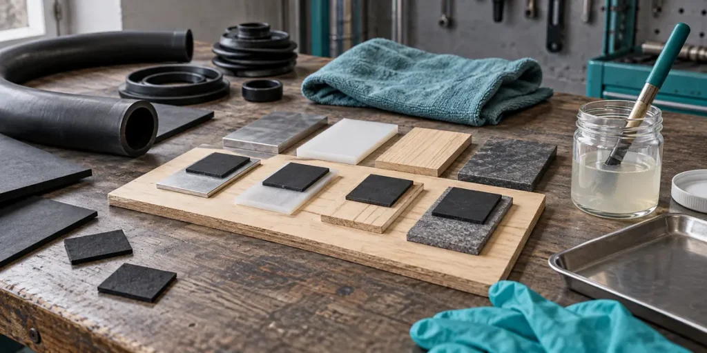 Different rubber samples prepared for adhesive testing