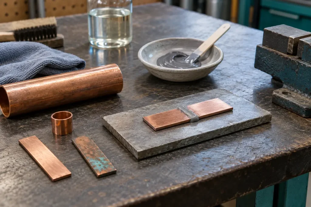 Copper repair samples and prepared joint materials