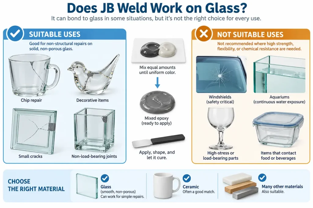 Does j-b weld work on glass — material selection