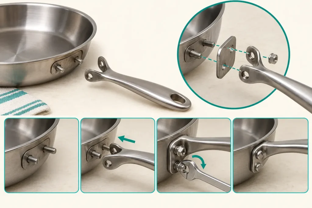 External nonfood metal handle repair separated from interior food contact surface