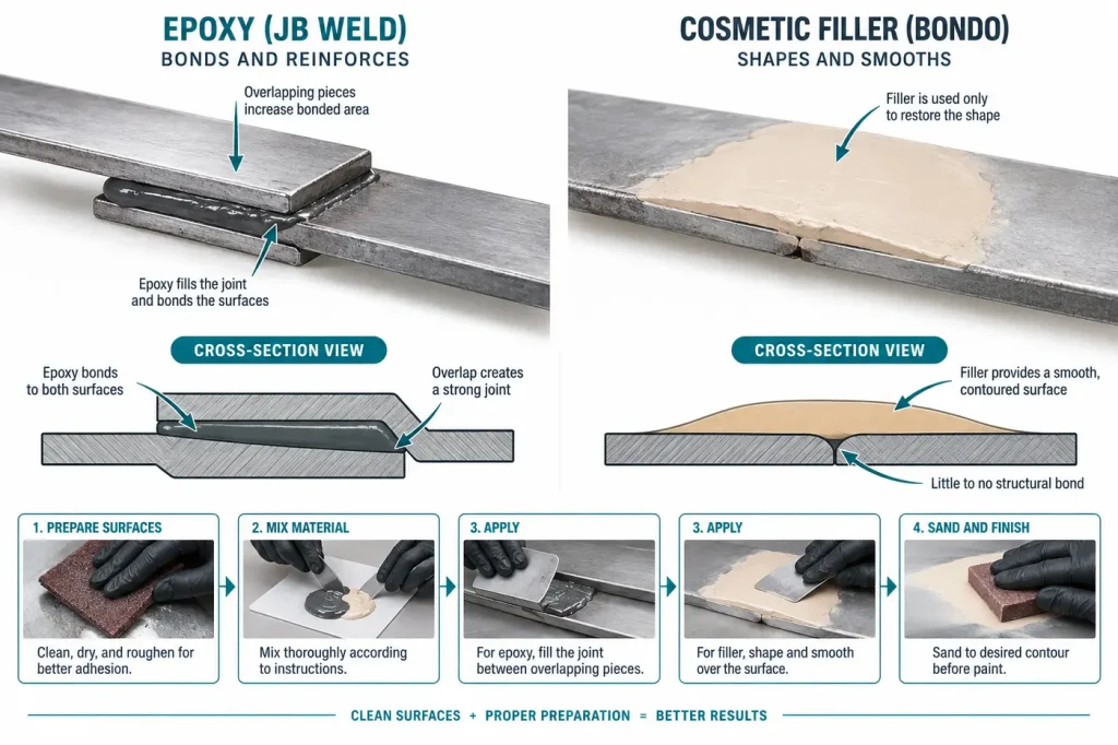 Epoxy joint overlap versus cosmetic filler contour cross-sections