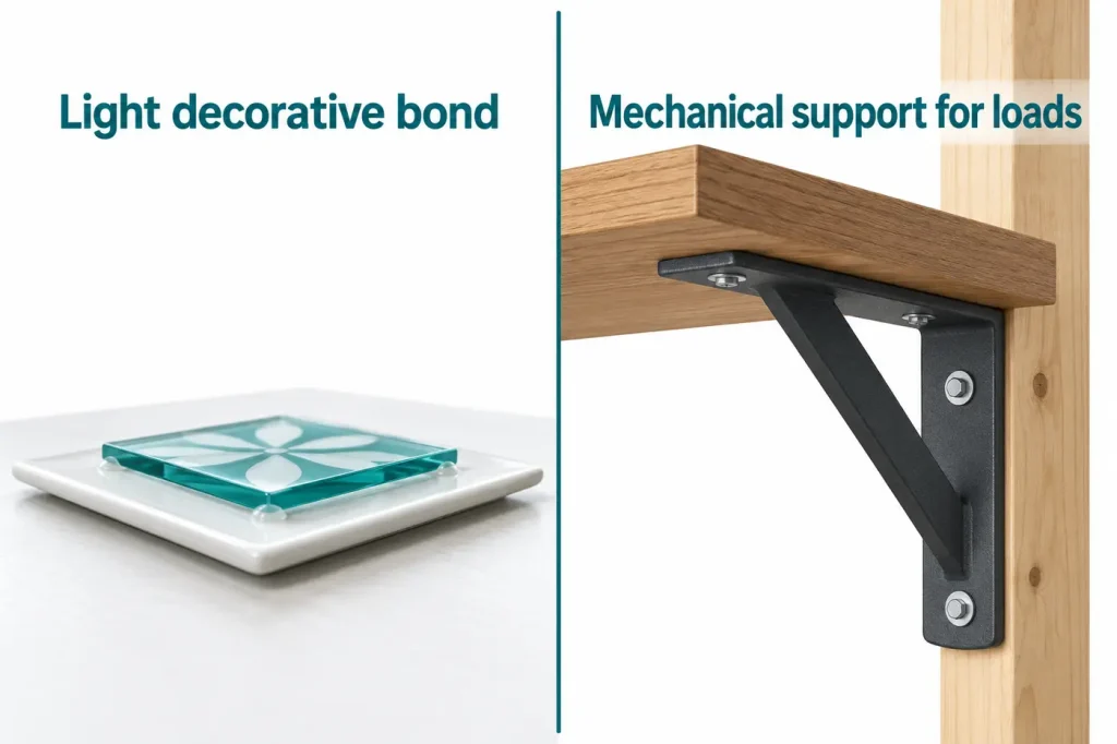 Silicone for light flexible joint versus mechanical fastener for loaded bracket