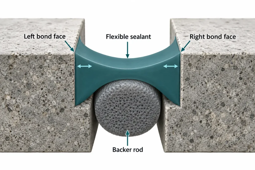 Flexible two-sided silicone joint over backer rod