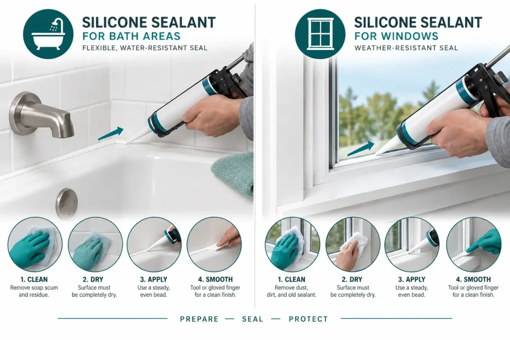 Matching sealant tube application symbols for bath or window