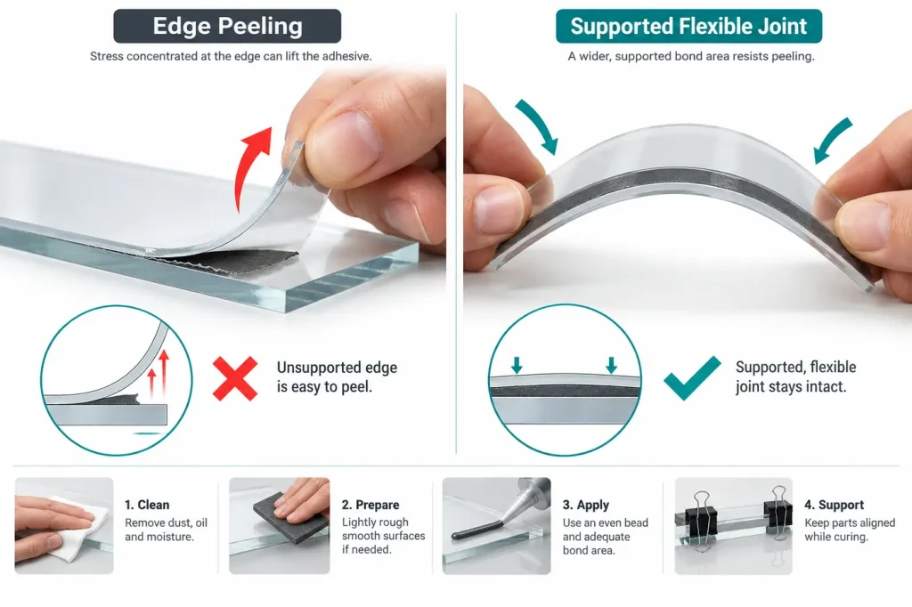 Edge peeling versus supported flexible adhesive joint