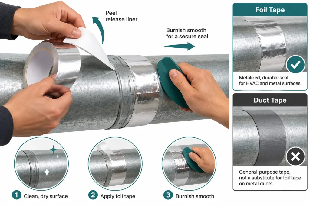 Foil tape release liner peeled and seam burnished smooth