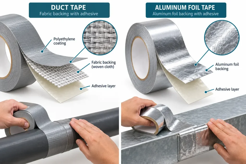 Duct tape fabric backing versus aluminum foil tape cross-section