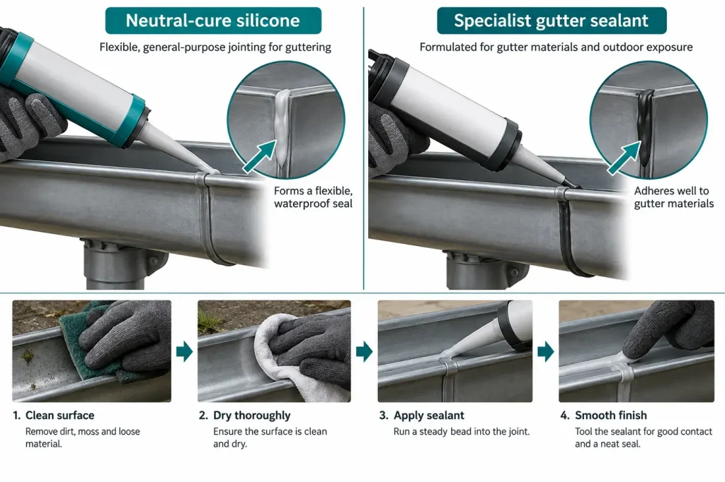 Neutral-cure silicone joint versus specialist gutter sealant