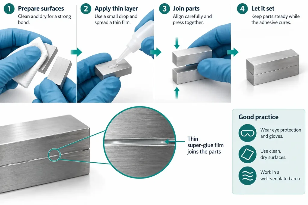 Thin super-glue film joining two close-fitting rigid parts