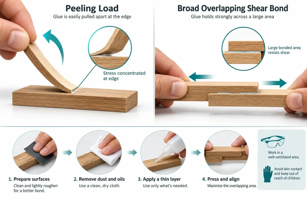 Peeling load versus broad overlapping shear bond