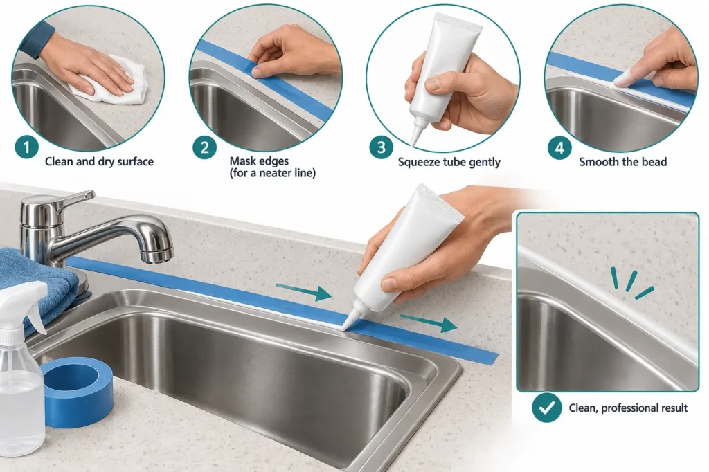 Hand-squeezable silicone tube making neat sink seam