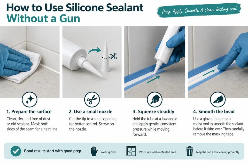 Mask seam, small nozzle, steady squeeze, smooth bead