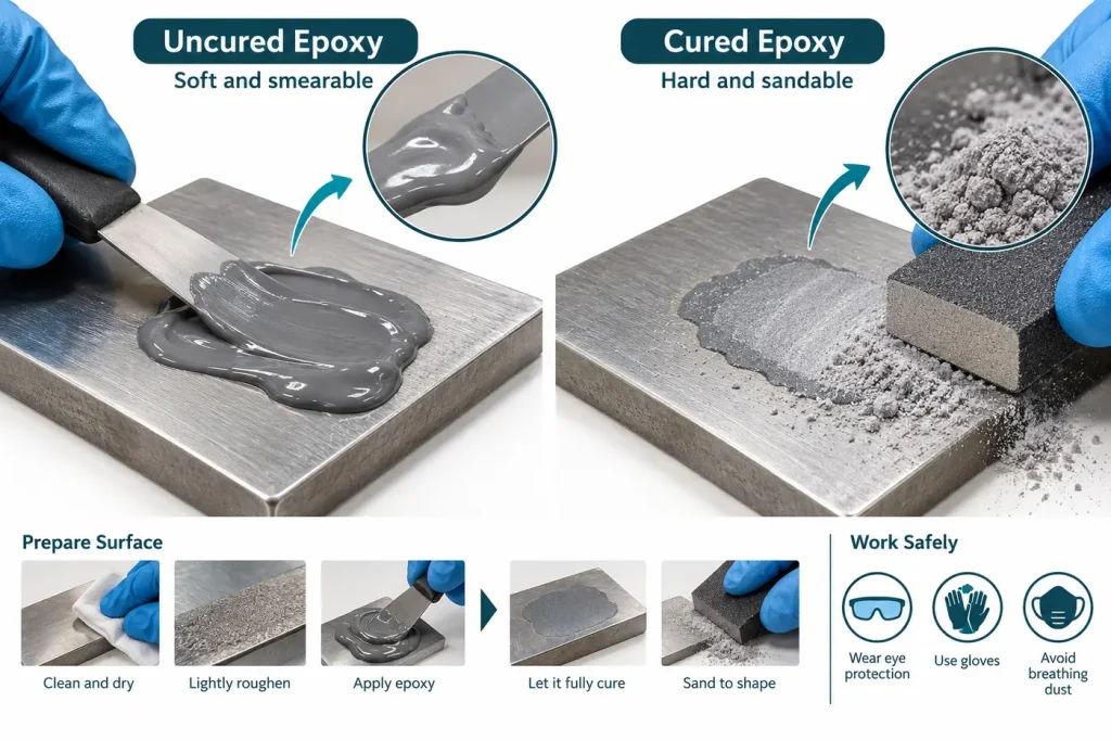 Soft uncured epoxy smearing versus hard cured epoxy dust