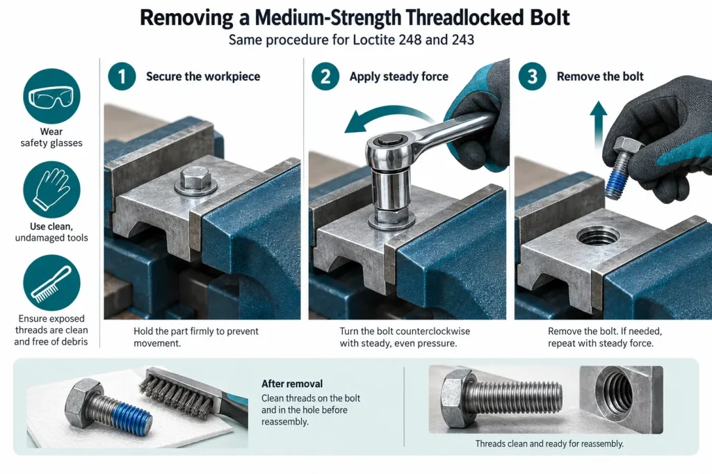 Hand tools removing a medium-strength threadlocked bolt