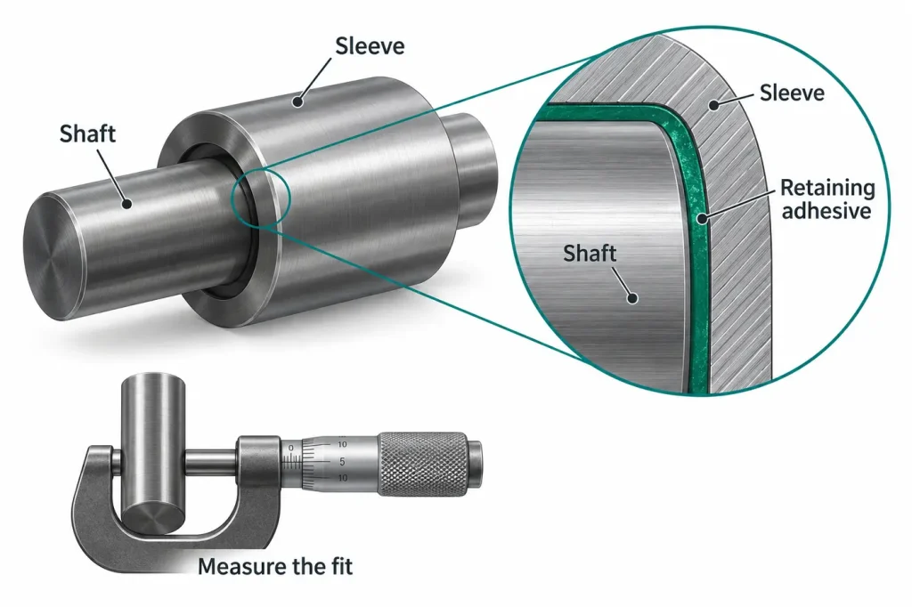 Retaining compound between metal shaft and cylindrical sleeve