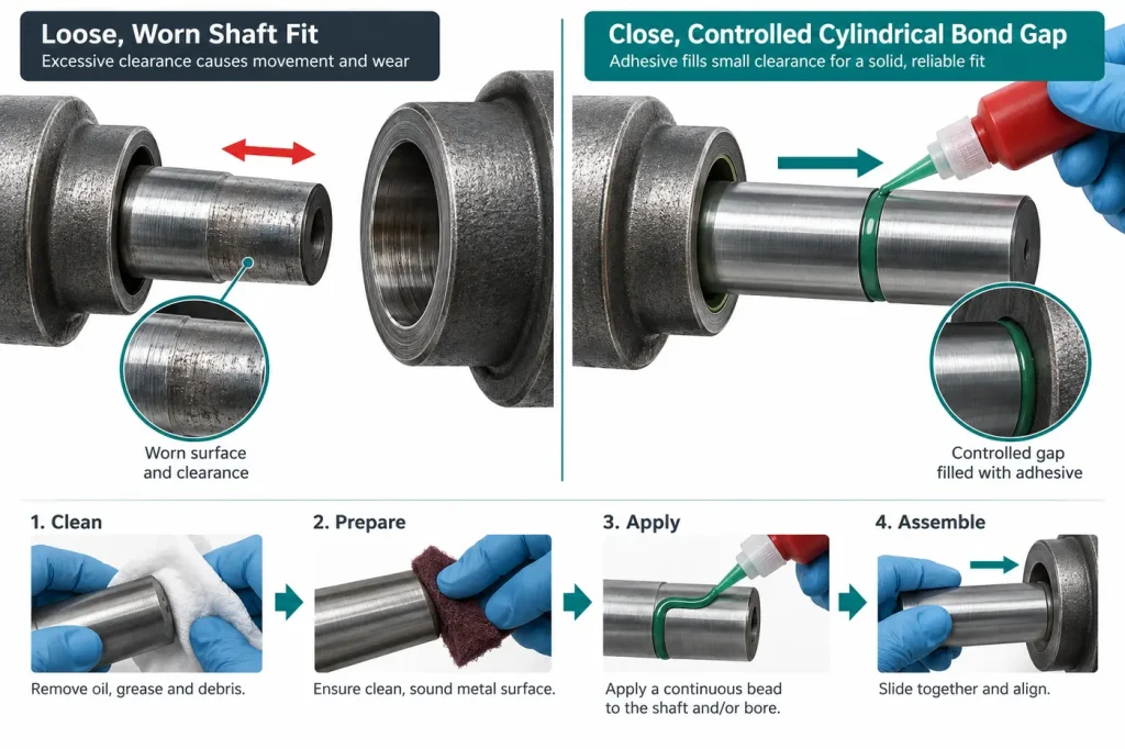 Loose worn shaft versus close controlled cylindrical bond gap