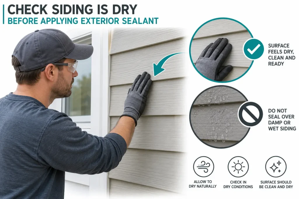 Checking dry sound siding before exterior sealant application